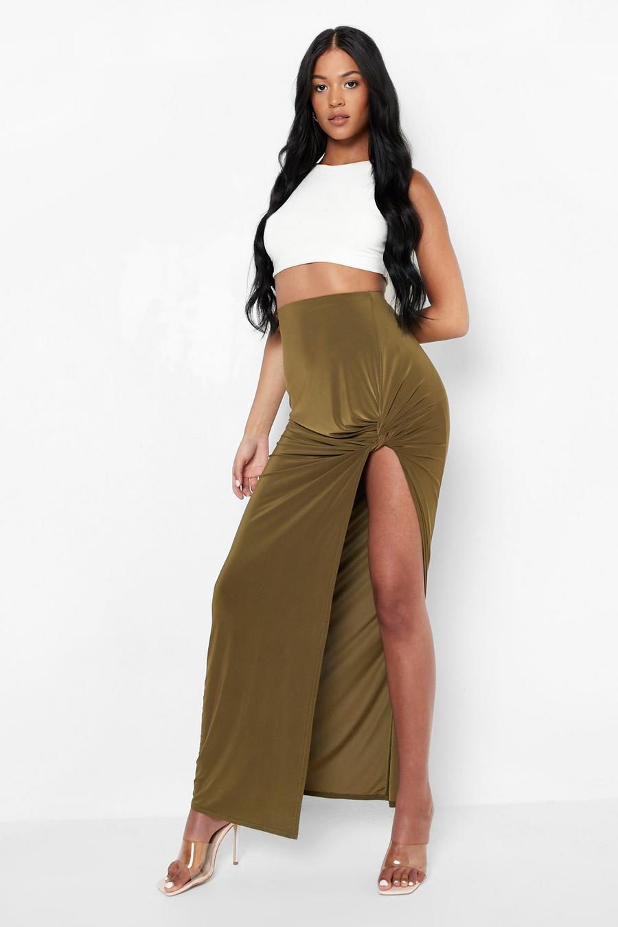 Charcoal grey Tall Slinky Knot Front Maxi Skirt