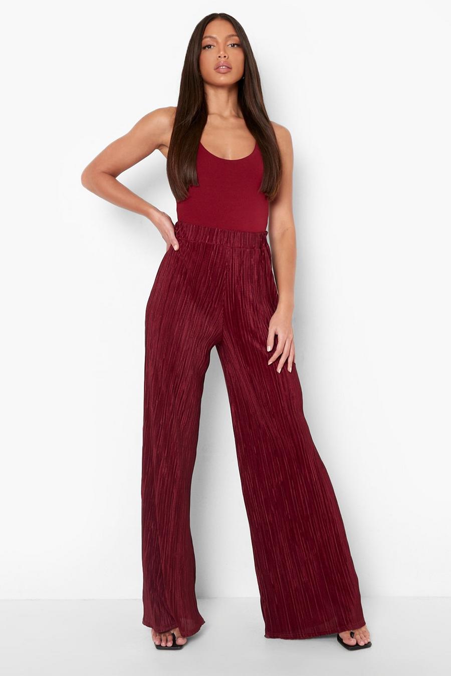 Wine Tall Plisse Wide Leg Trouser image number 1