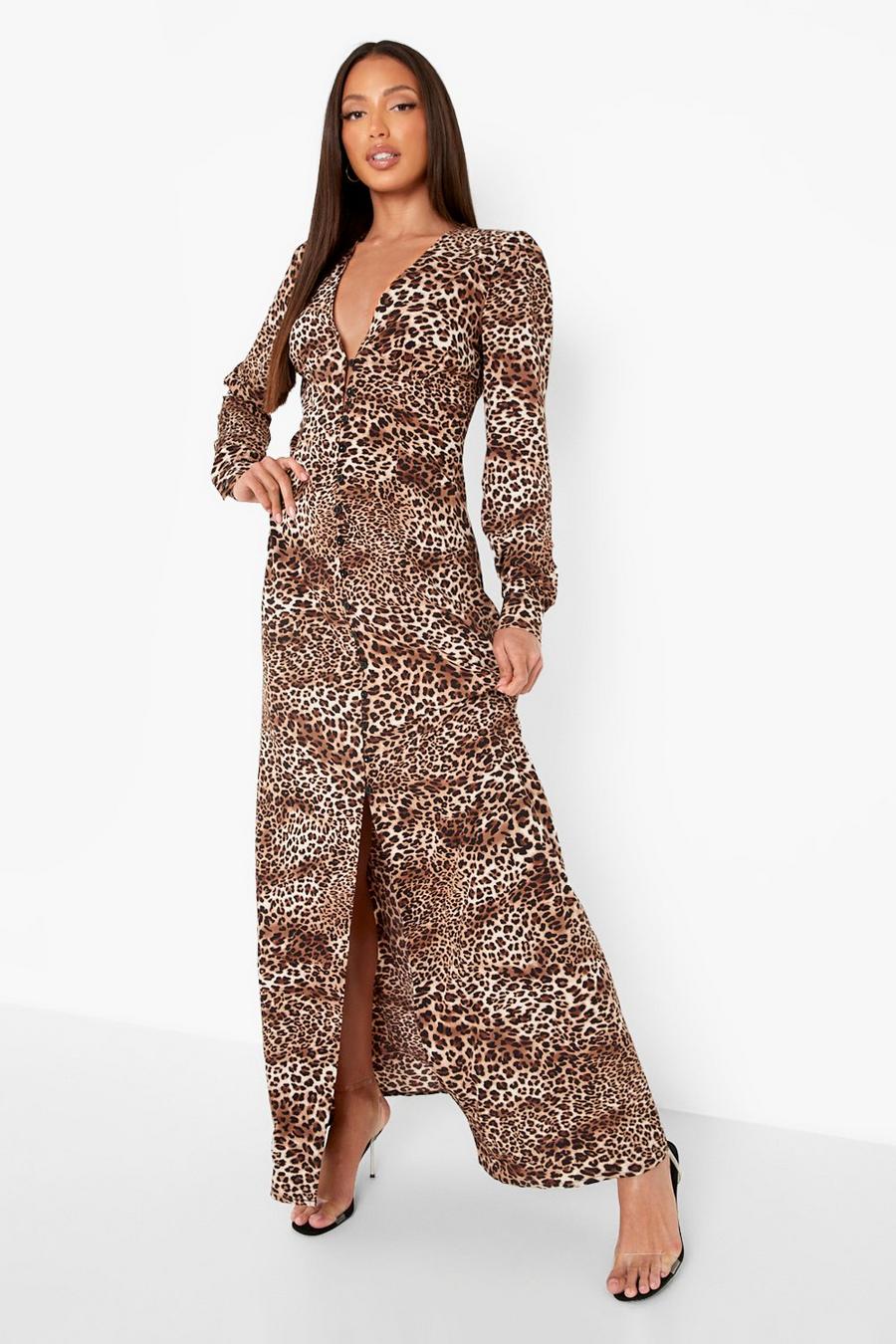 Brown Tall Leopard Print Maxi Dress image number 1