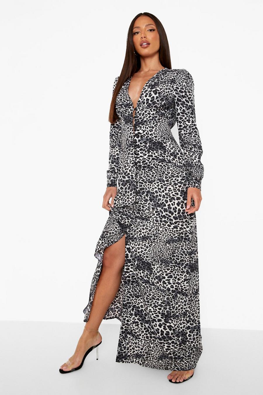 Grey Tall Leopard Print Maxi Dress