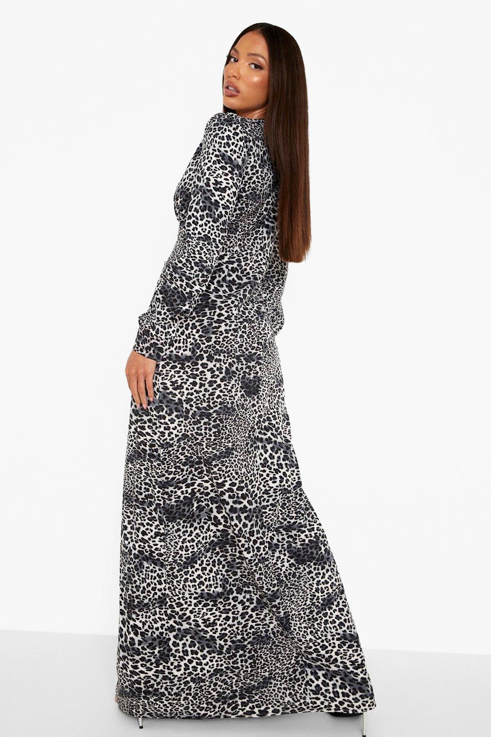 Leopard print maxi dress on sale boohoo