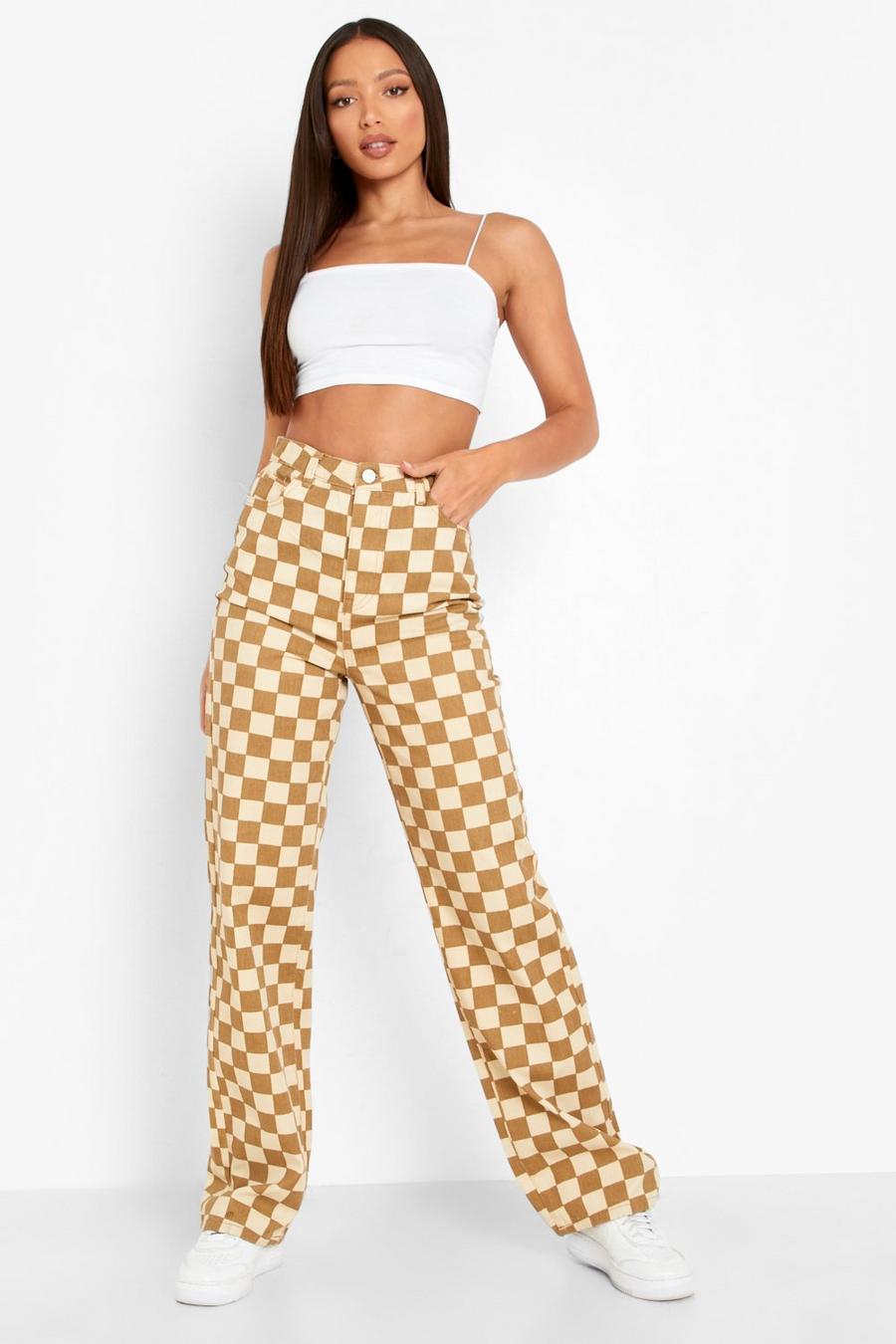 Stone Tall Checkerboard Printed Boyfriend Jeans image number 1