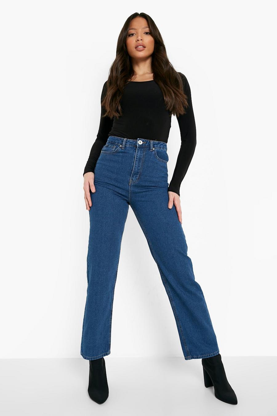 כחול ביניים ג'ינס גזרת בויפרנד לנשים גבוהות image number 1