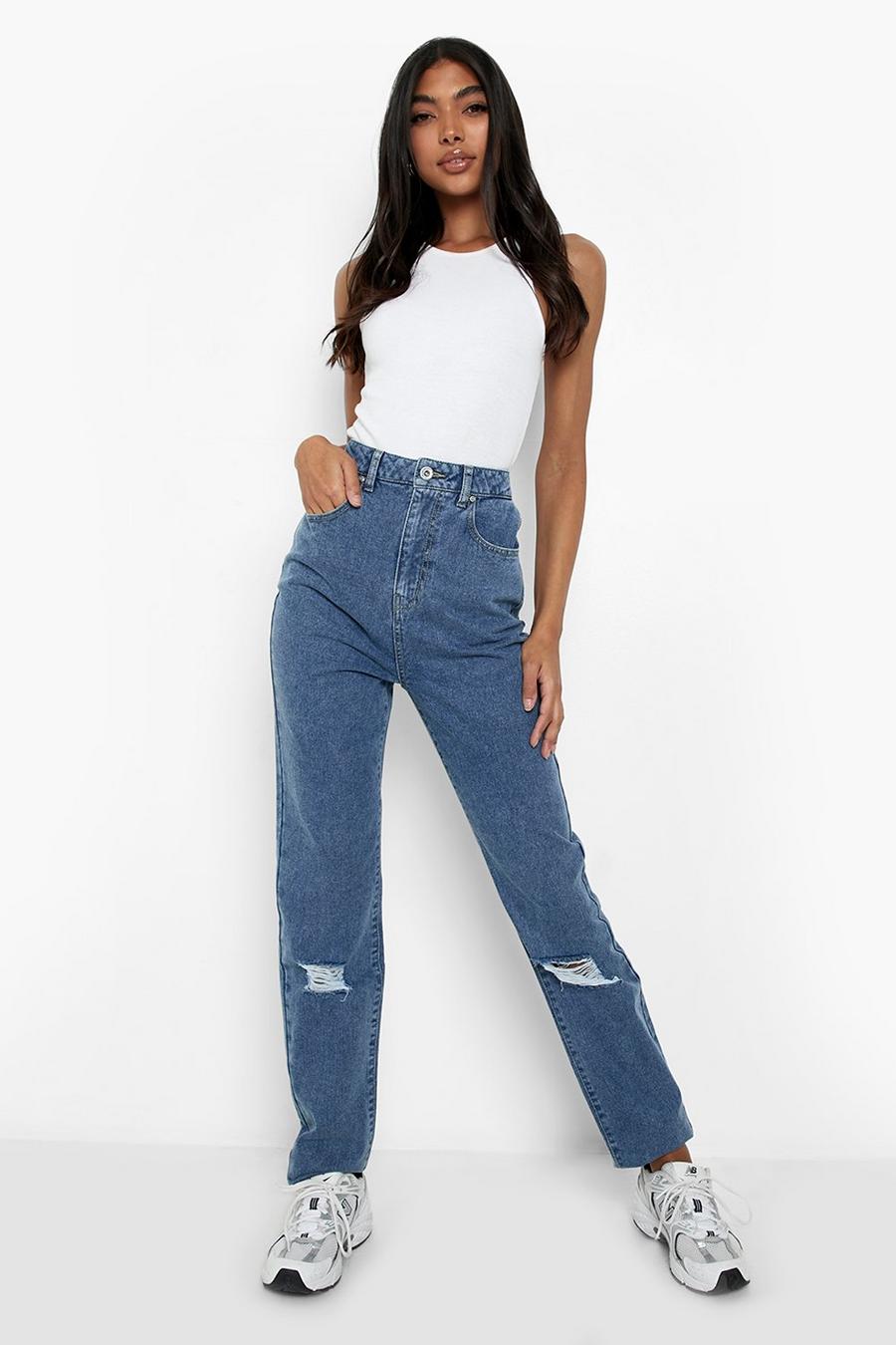 Vintage blue Tall 36\' Leg High Waist Ripped Mom Jeans image number 1