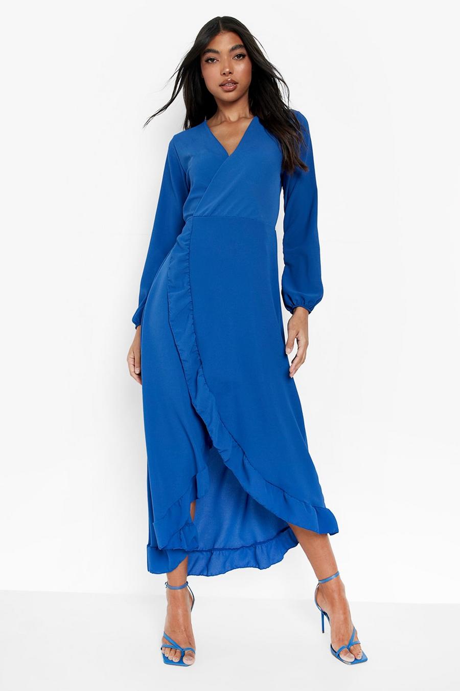 Cobalt blue Tall Ruffle Midaxi Wrap Dress image number 1