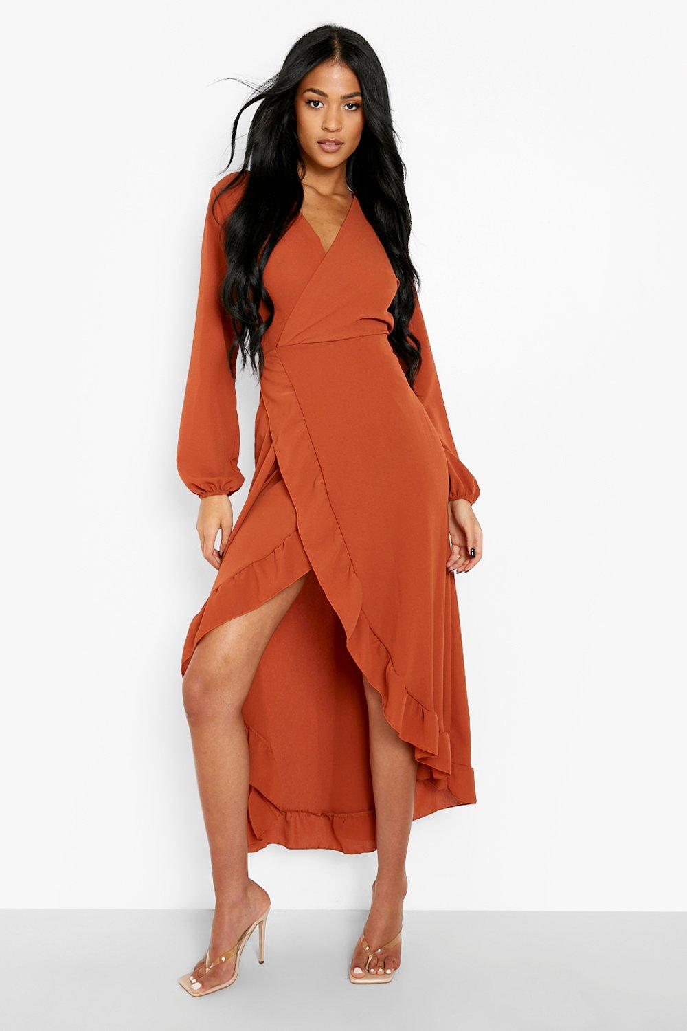 Women's Tall Ruffle Midaxi Wrap Dress | Boohoo UK