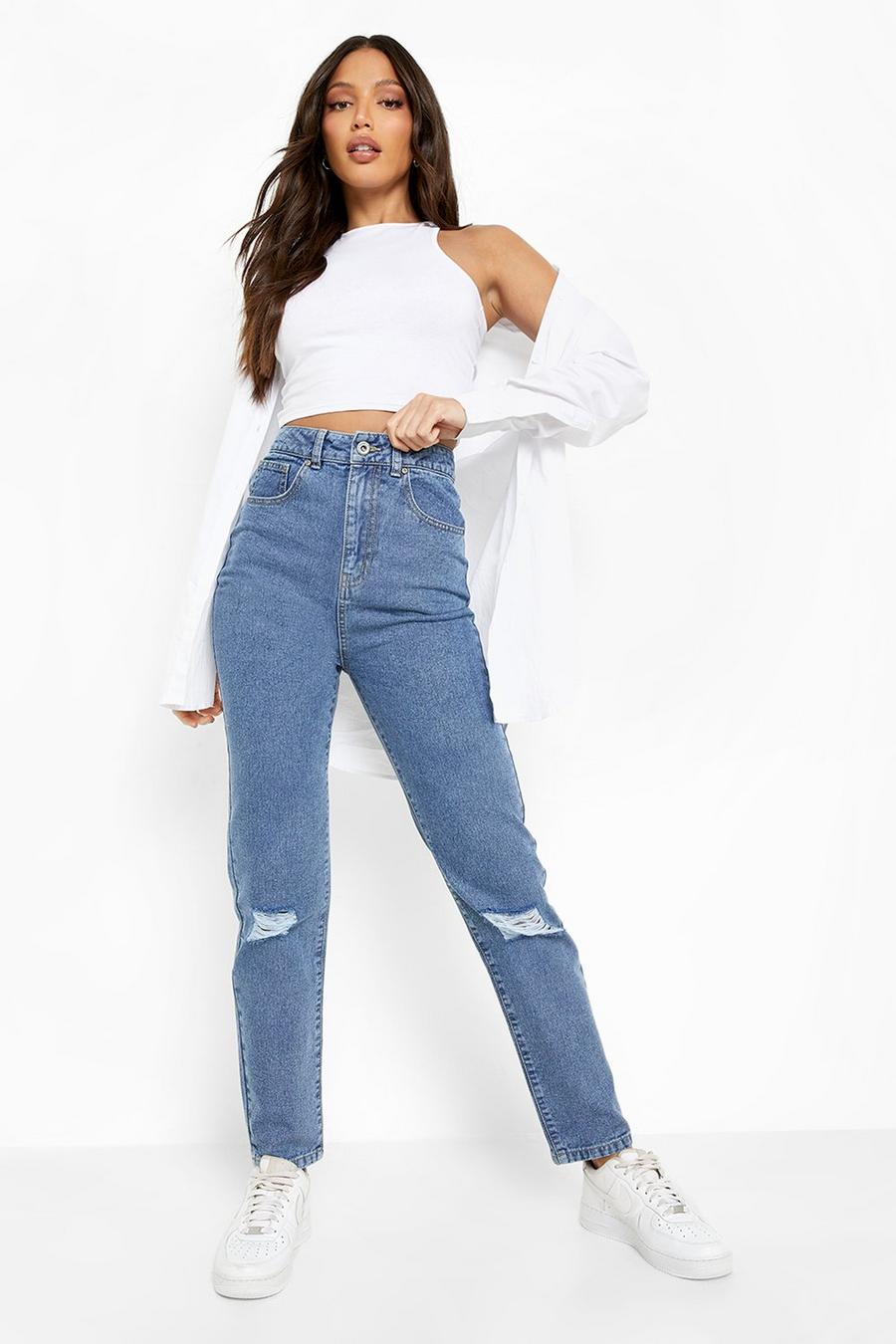 Vintage blue Tall 34\\' Leg High Waist Ripped Mom Jeans image number 1