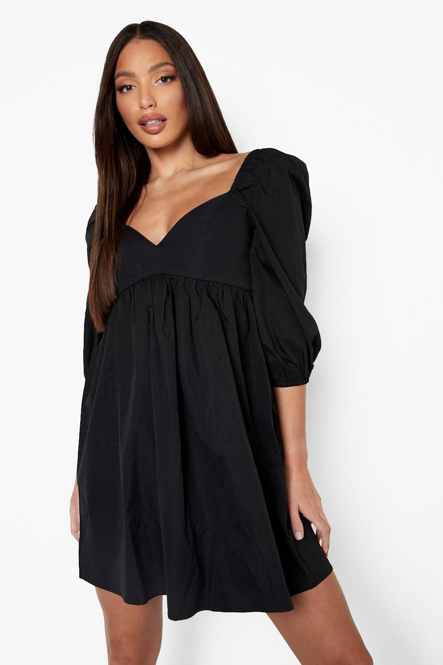 Black Tall Woven Structured Smock Dress image number 1
