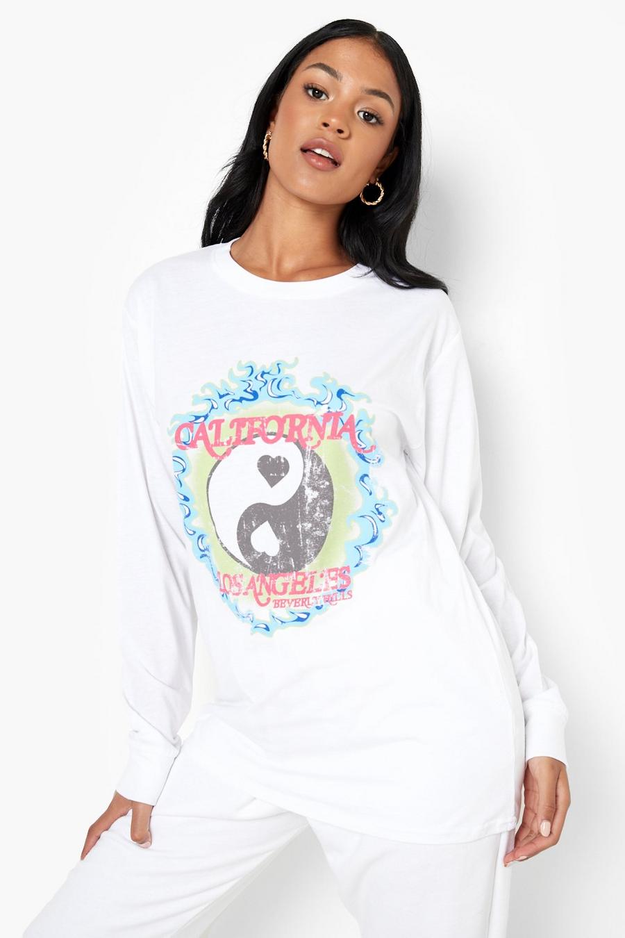 White Tall Long Sleeve Yin Yang Graphic T-Shirt image number 1