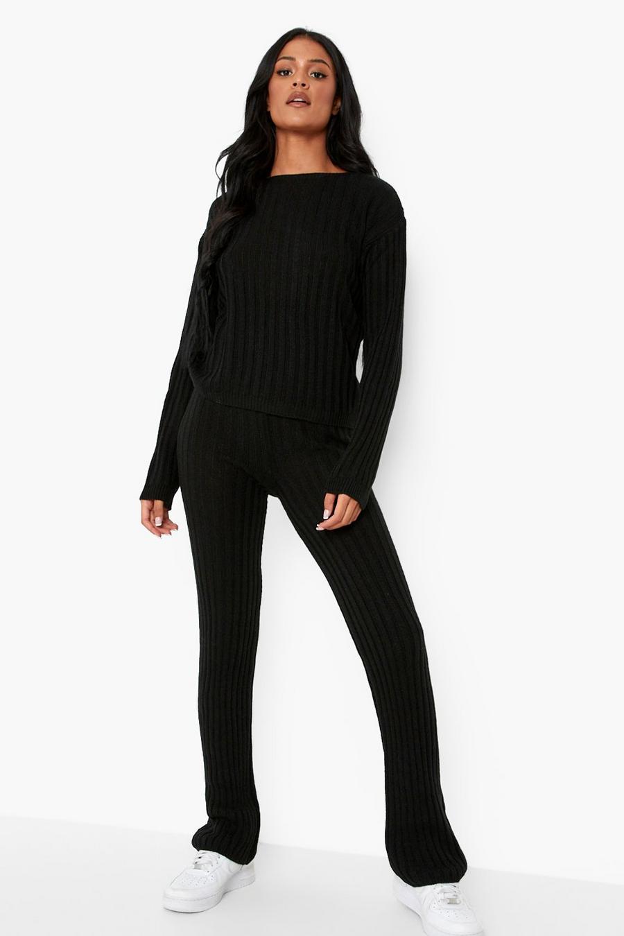 Black Tall Knitted Jumper And Pants Co-Ord image number 1