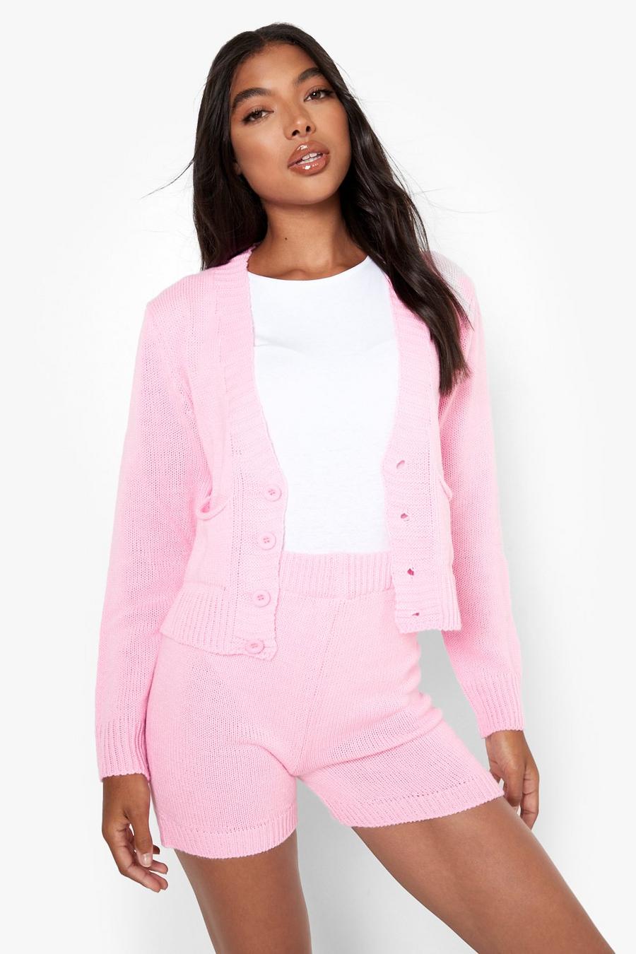 Pink Tall Cardigan & Shorts Knitted Co-Ord  image number 1