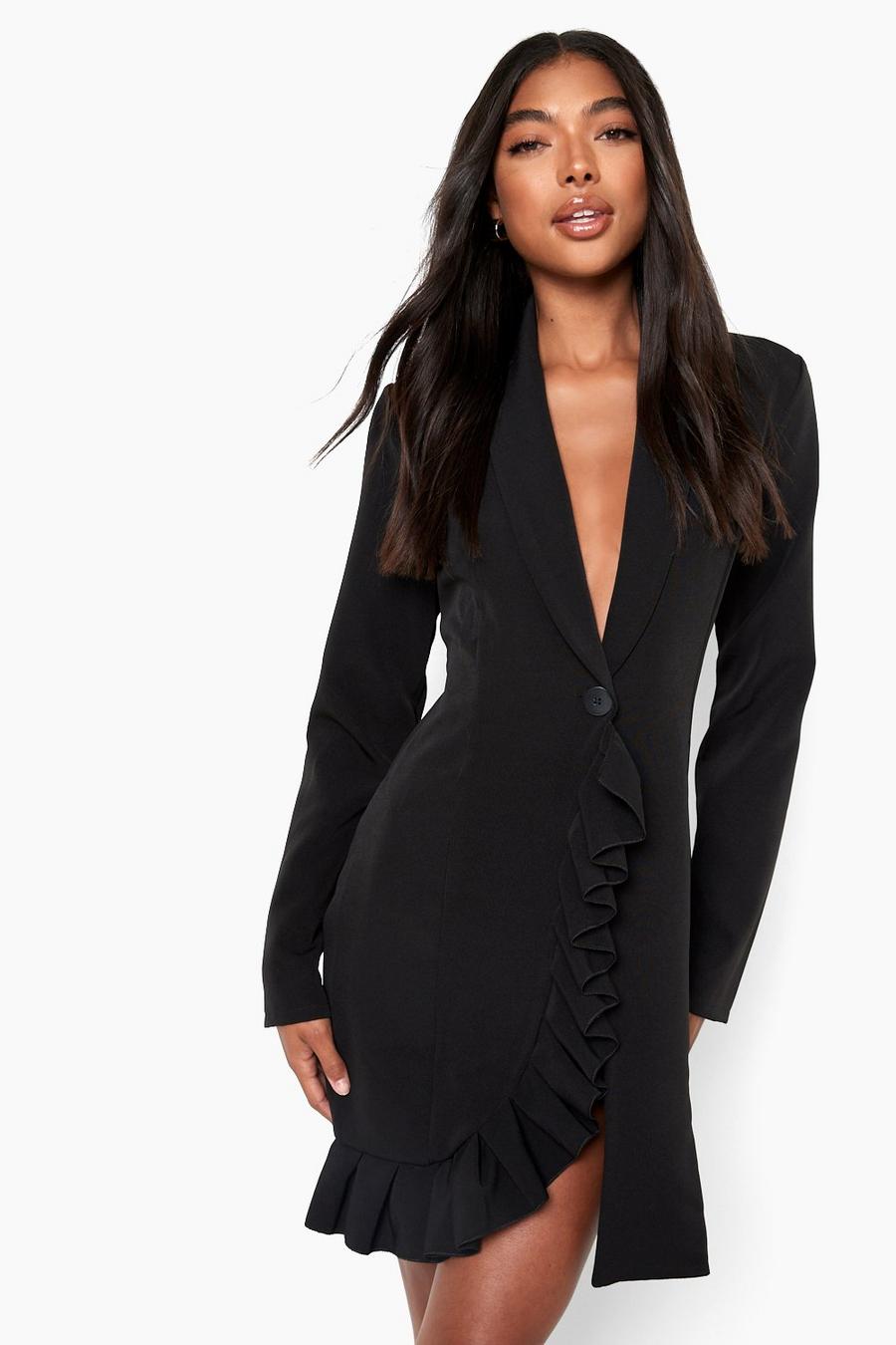 Black Tall Frill Detail Woven Blazer Dress image number 1