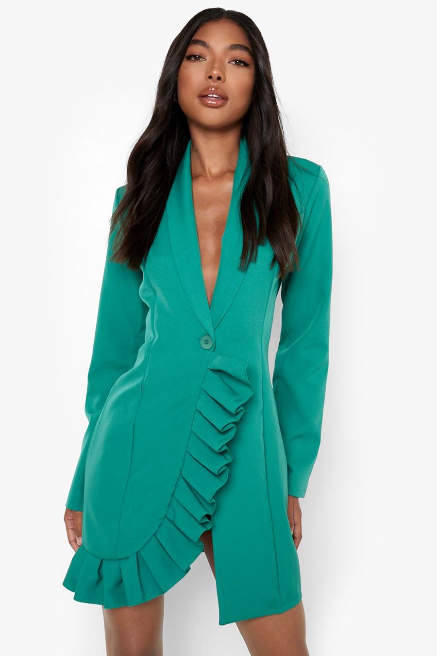 Green Tall Frill Detail Woven Blazer Dress image number 1