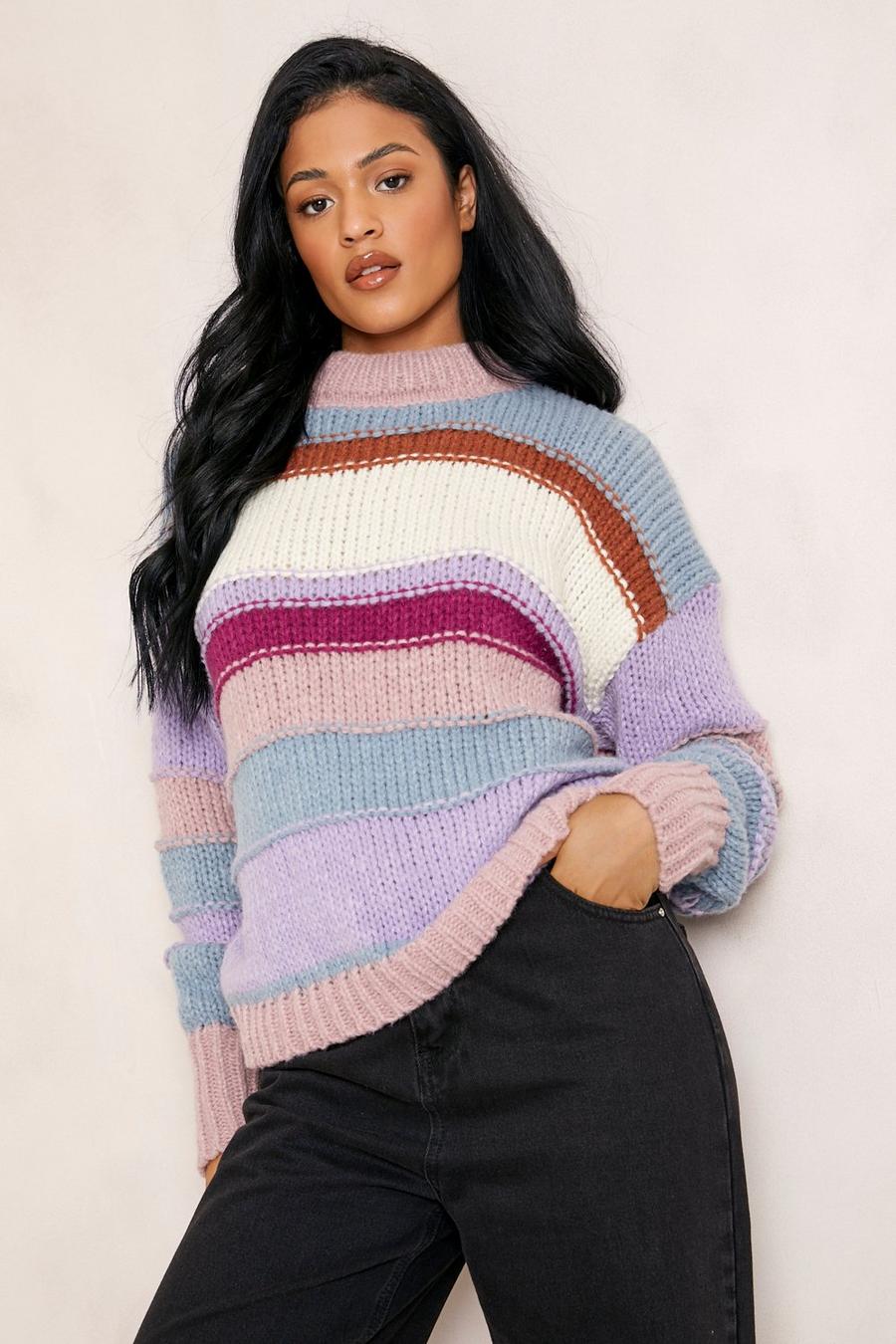 Blue Tall Heavy Knit Stripe Sweater image number 1