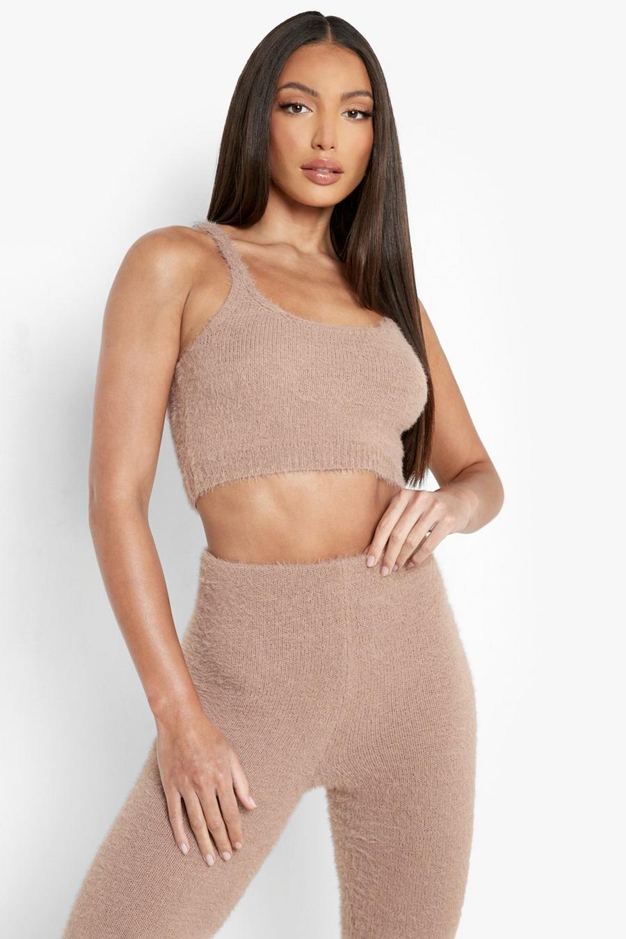 Mocha Tall Fluffy Knitted Co-Ord Set image number 1