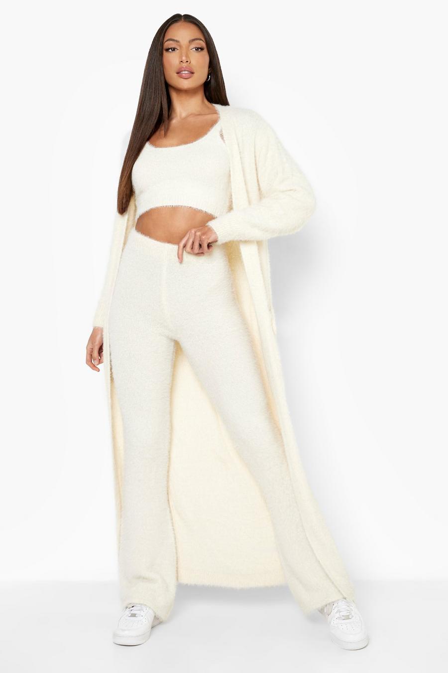 Cream white Tall Fluffy Knitted Maxi Cardigan