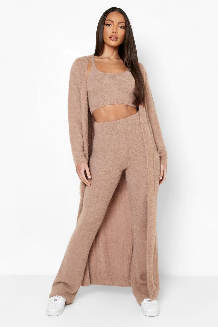Mocha Tall Fluffy Knitted Maxi Cardigan image number 1