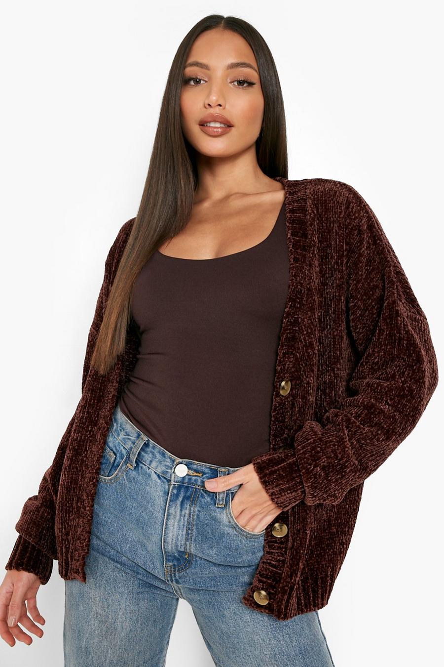 Chocolate Tall Chenille Crop Cardigan image number 1