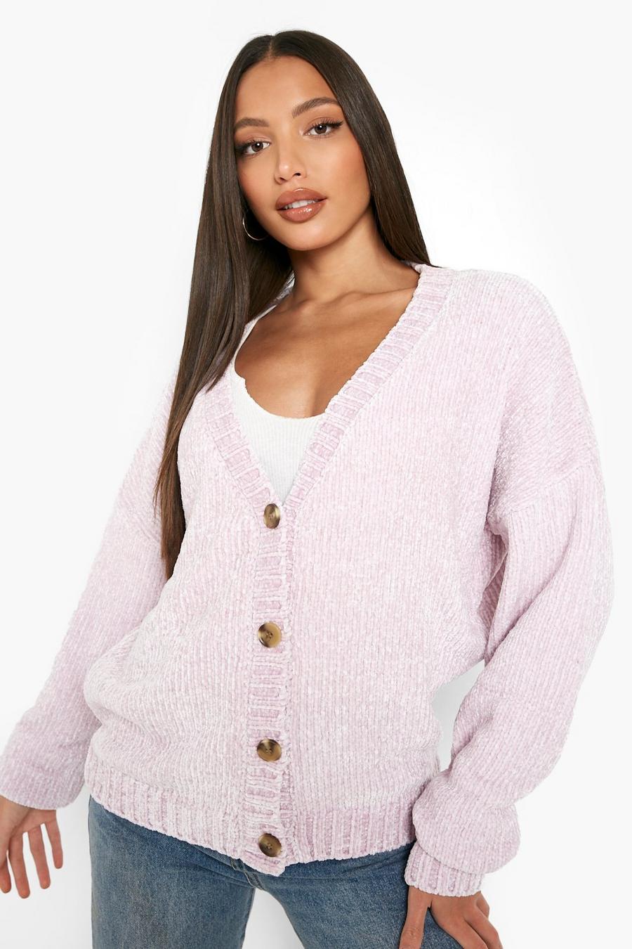 Lavender Tall Chenille Crop Cardigan image number 1