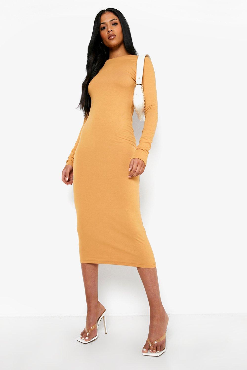 Tan bodycon midi outlet dress