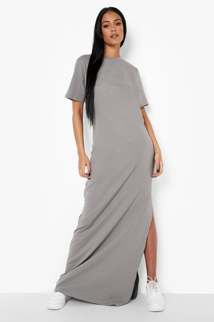 Charcoal Tall Basic Split Side T-shirt Maxi Dress image number 1