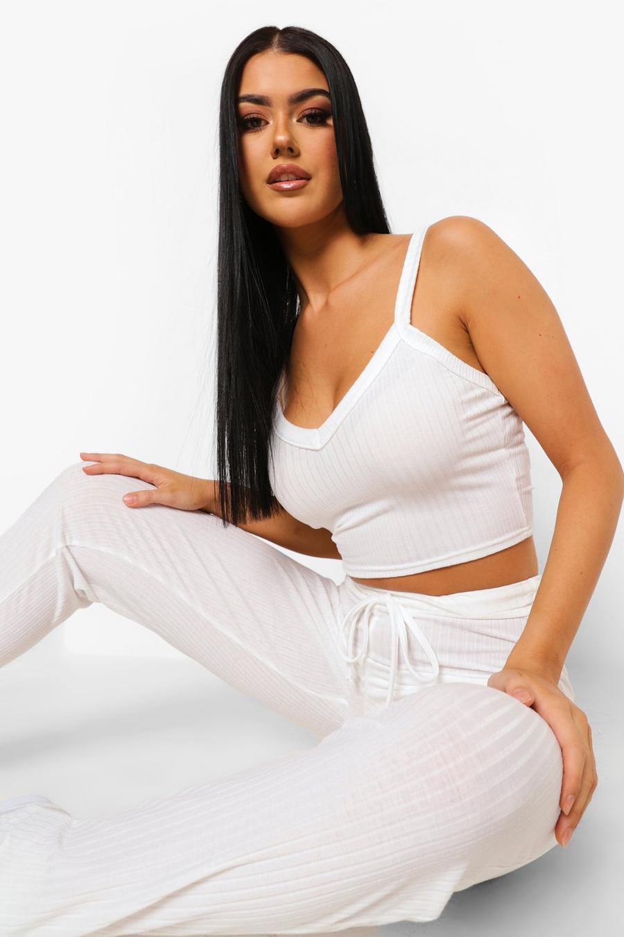 White Tall Basic Rib Crop Vest Top image number 1
