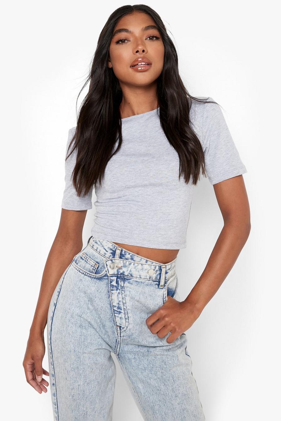 Grey Tall Basic Short Sleeve Crop Top image number 1