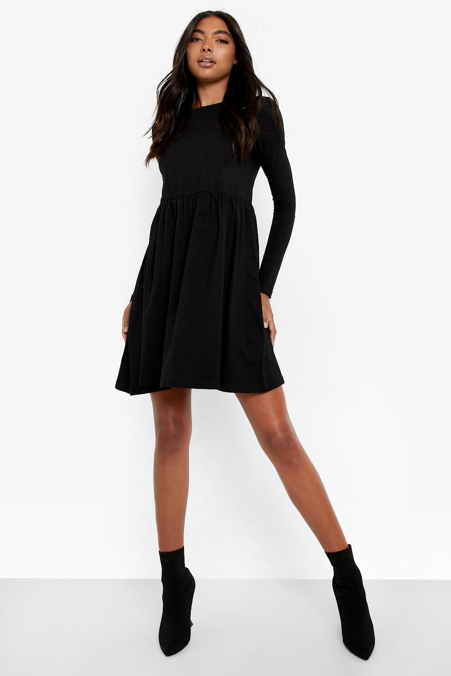 Black Tall Basic Long Sleeve Smock Dress image number 1