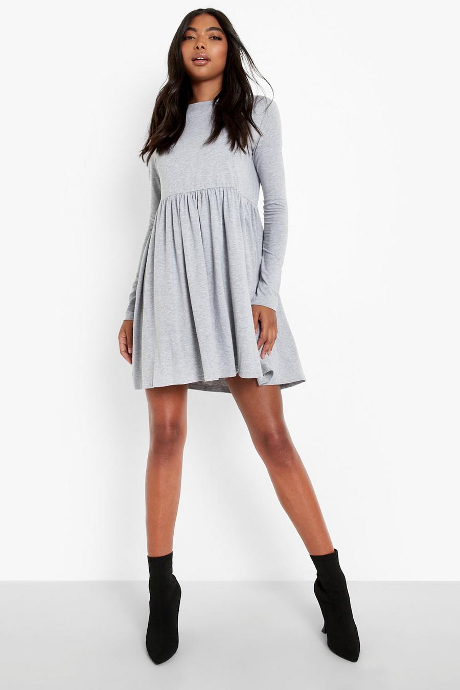 Grey Tall Basic Long Sleeve Smock Dress
