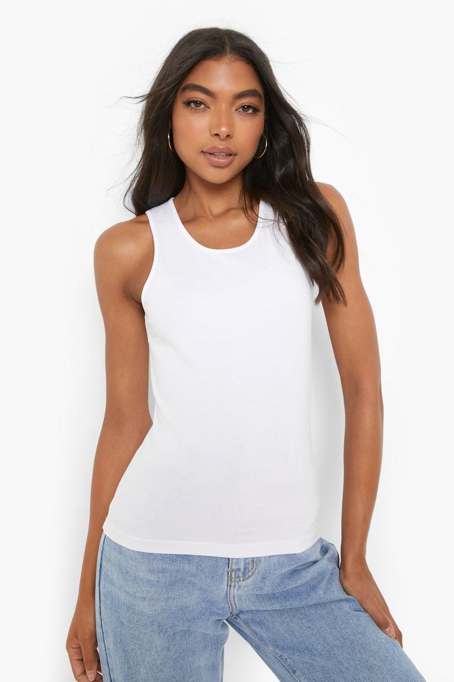 White Tall Basic Wide Strap Tank Top image number 1