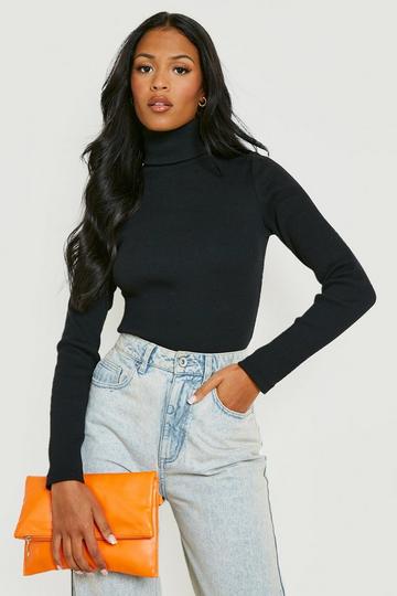 Tall Turtle Neck Long Sleeve Rib Bodysuit black