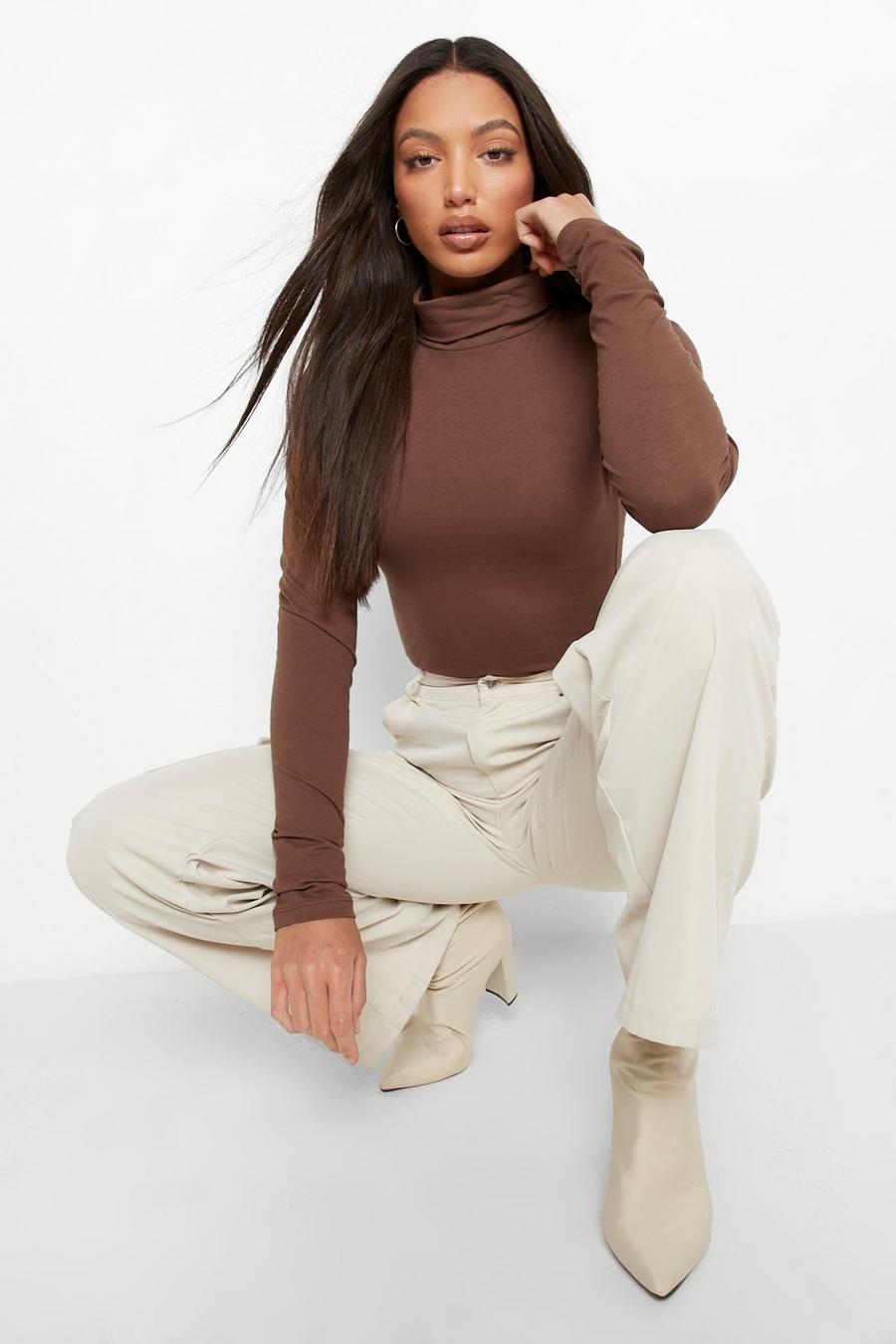 Chocolate brown Tall Basic Turtle Neck Long Sleeve Bodysuit image number 1