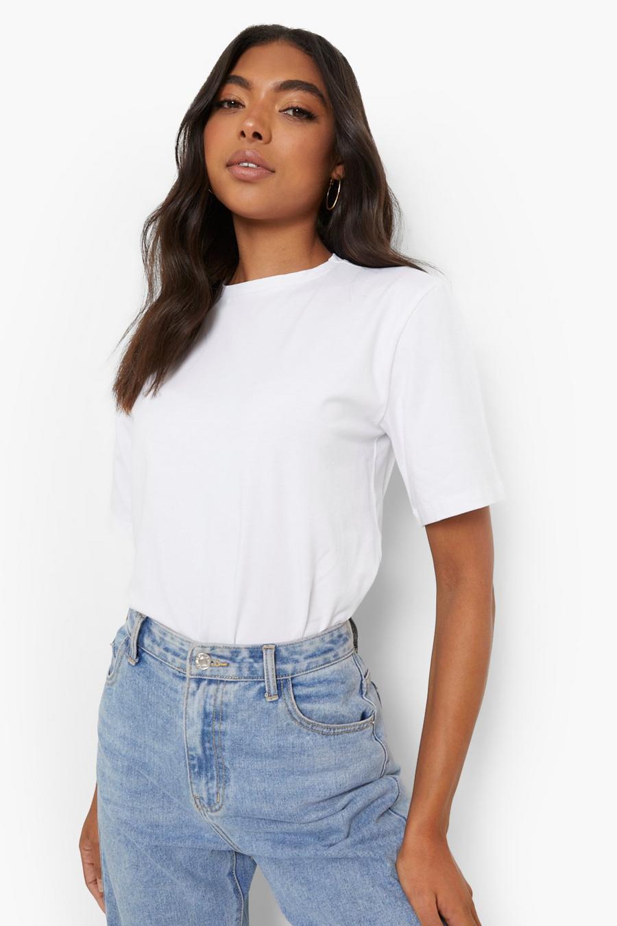 White Tall Basic Loose Fit Neck Cotton T-shirt image number 1