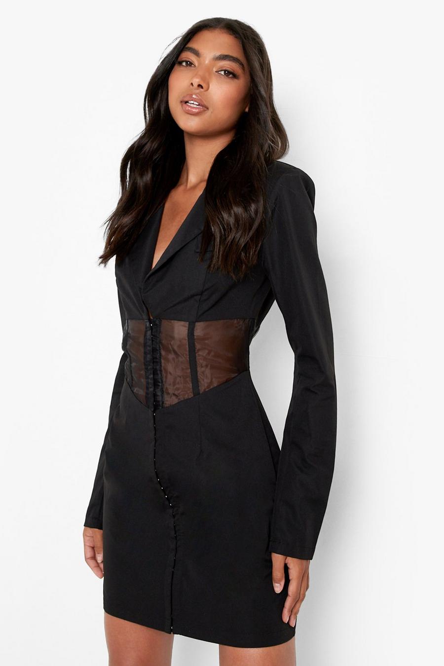 Black Tall Corset Detail Blazer Dress image number 1