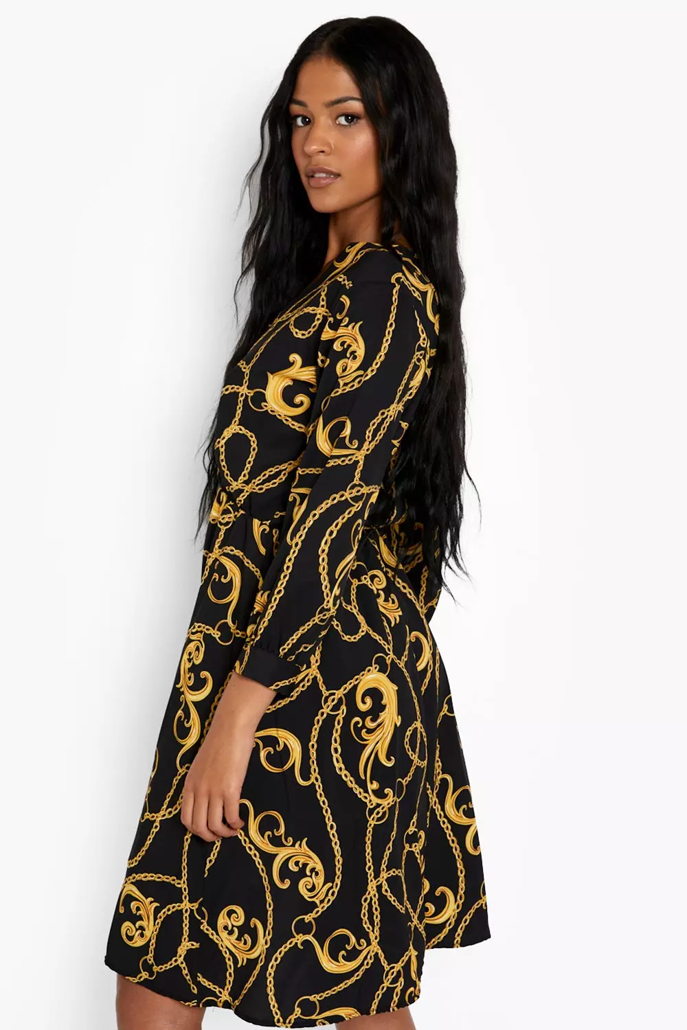 Black chain print outlet dress