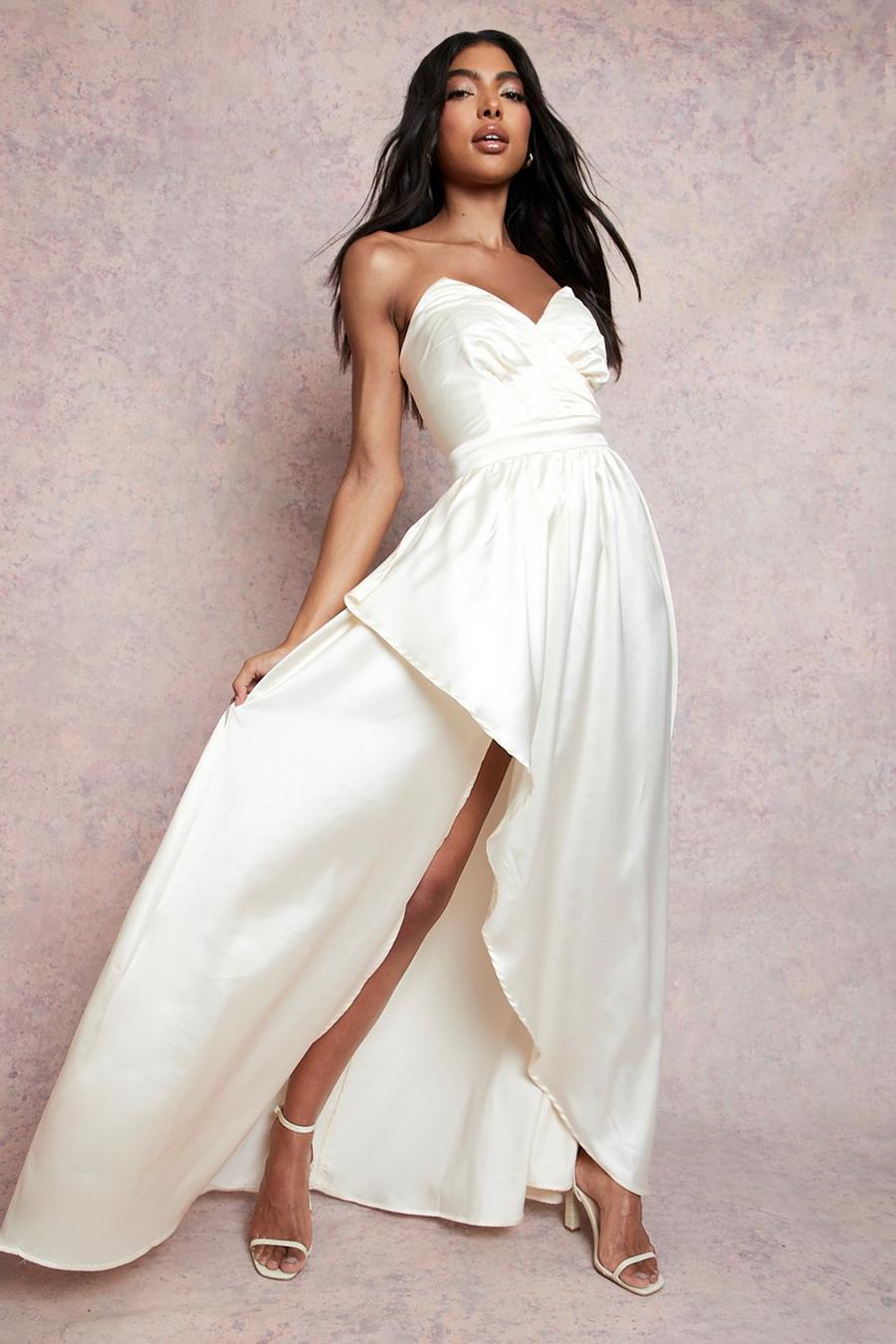 Champagne beige Tall Occasion Bandeau Satin Maxi Dress image number 1