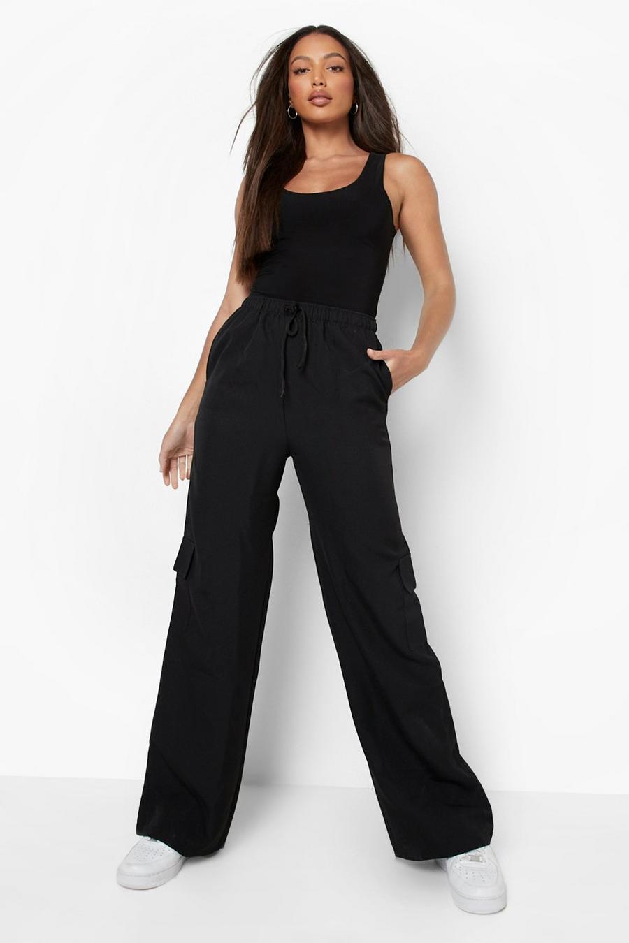 Black Tall Woven Wide Leg Cargo Trouser image number 1