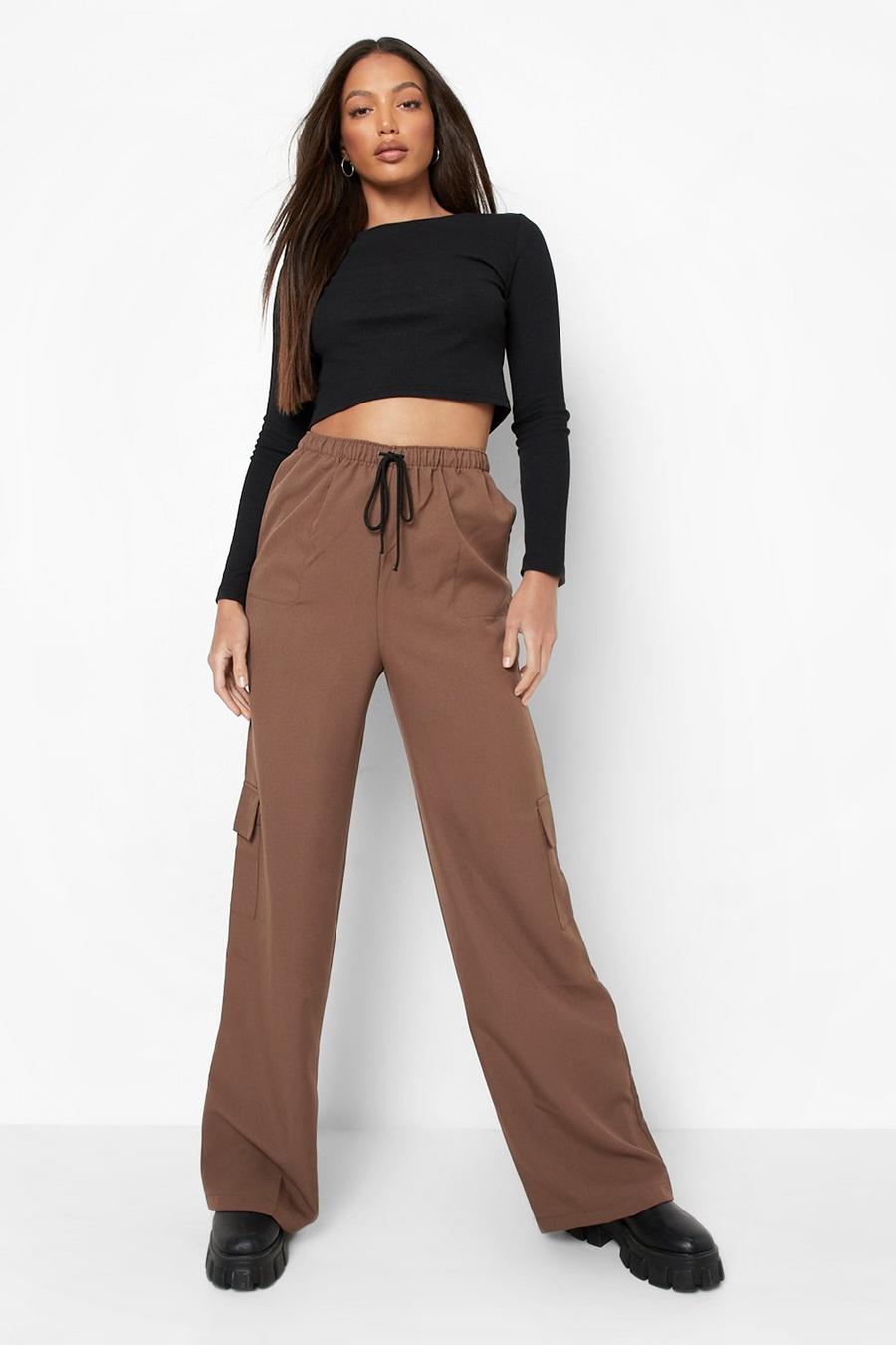 Chocolate Tall Woven Wide Leg Cargo Pants image number 1