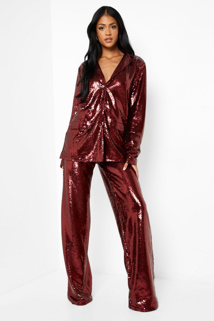 Berry Tall Oversized Sequin Blazer image number 1