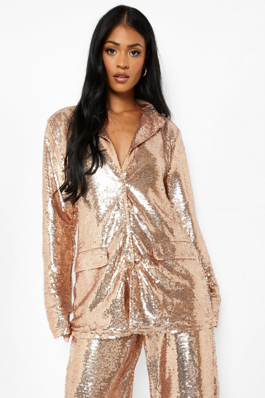 Gold Tall Oversized Sequin Blazer image number 1