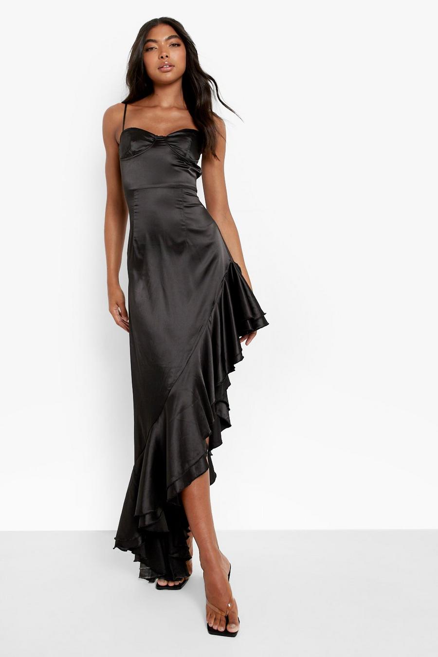 Black Tall Occasion Ruffle Satin Maxi Dress image number 1