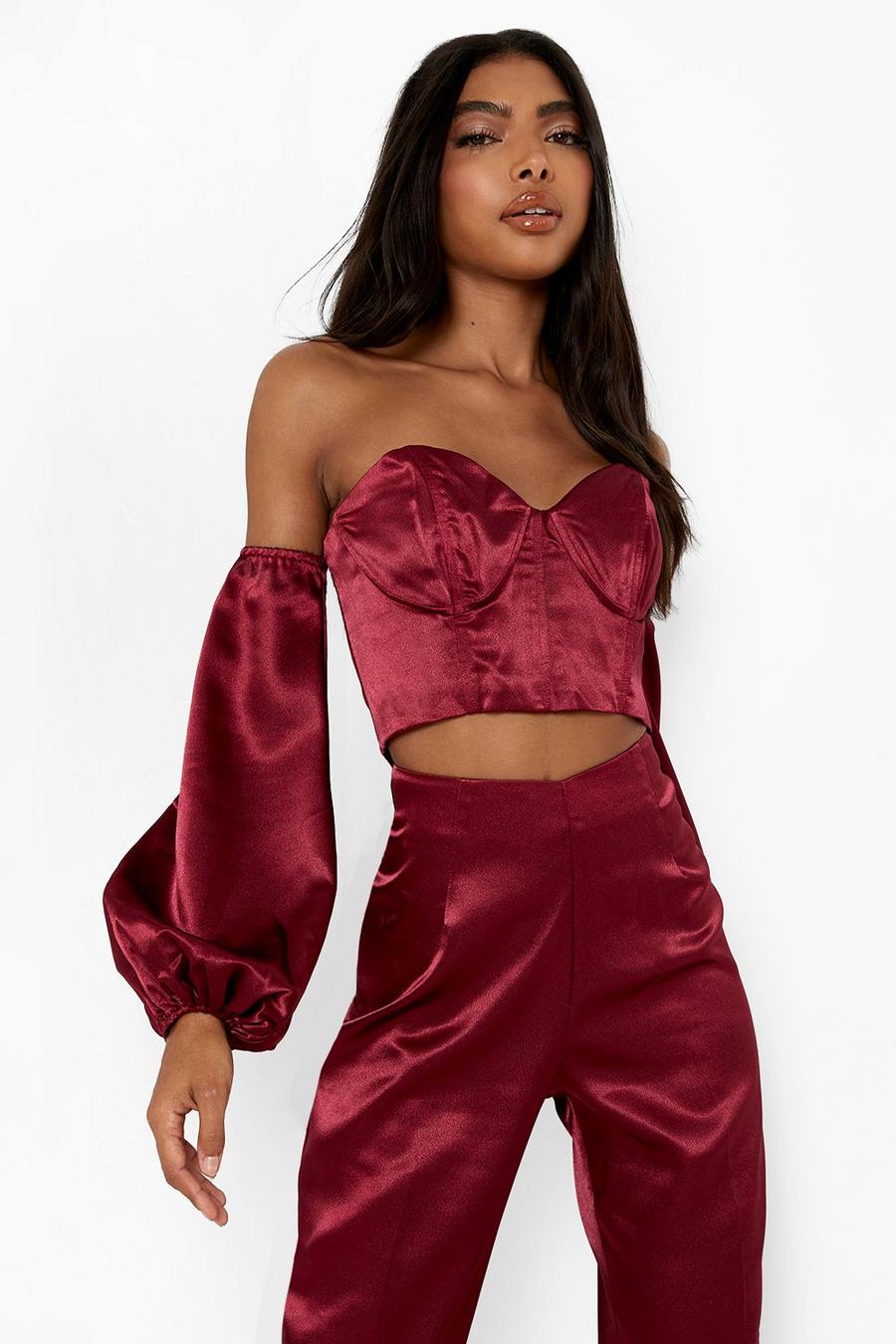 Berry Tall Occasion Satin Pants Co-Ord image number 1