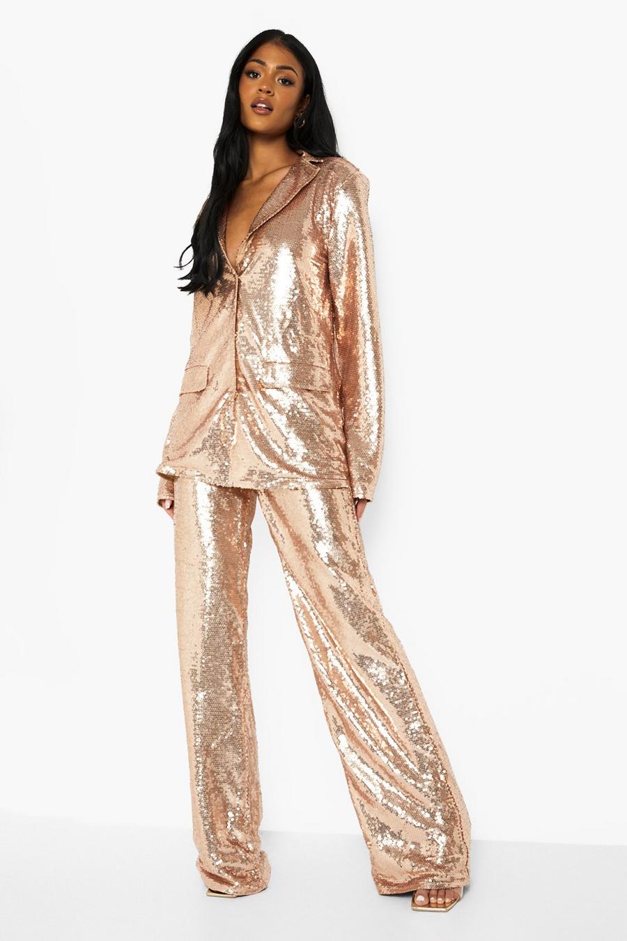 Gold Tall Wide Leg Sequin Pants image number 1