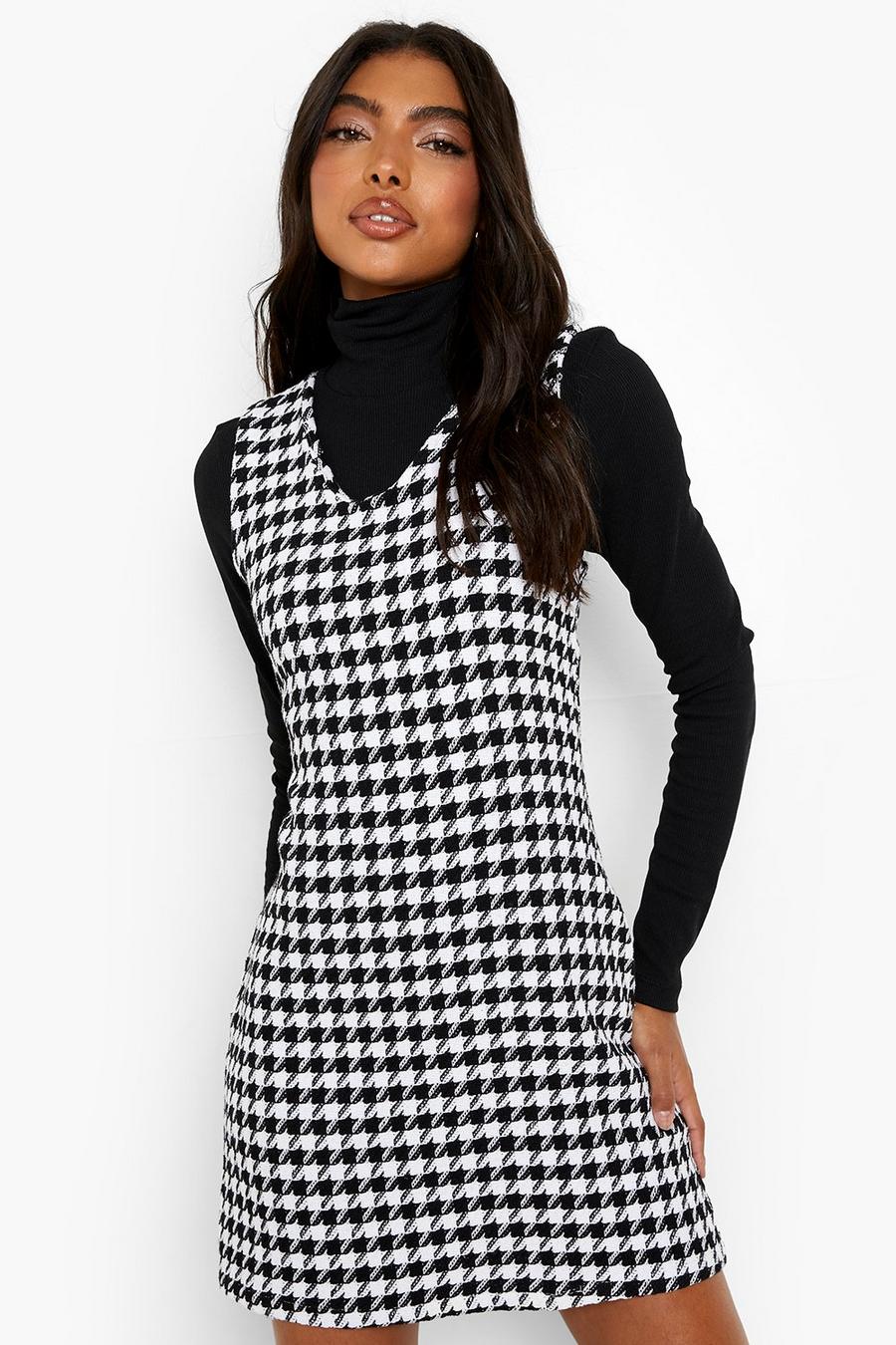 Black Tall Boucle Dogtooth Jumper Dress image number 1