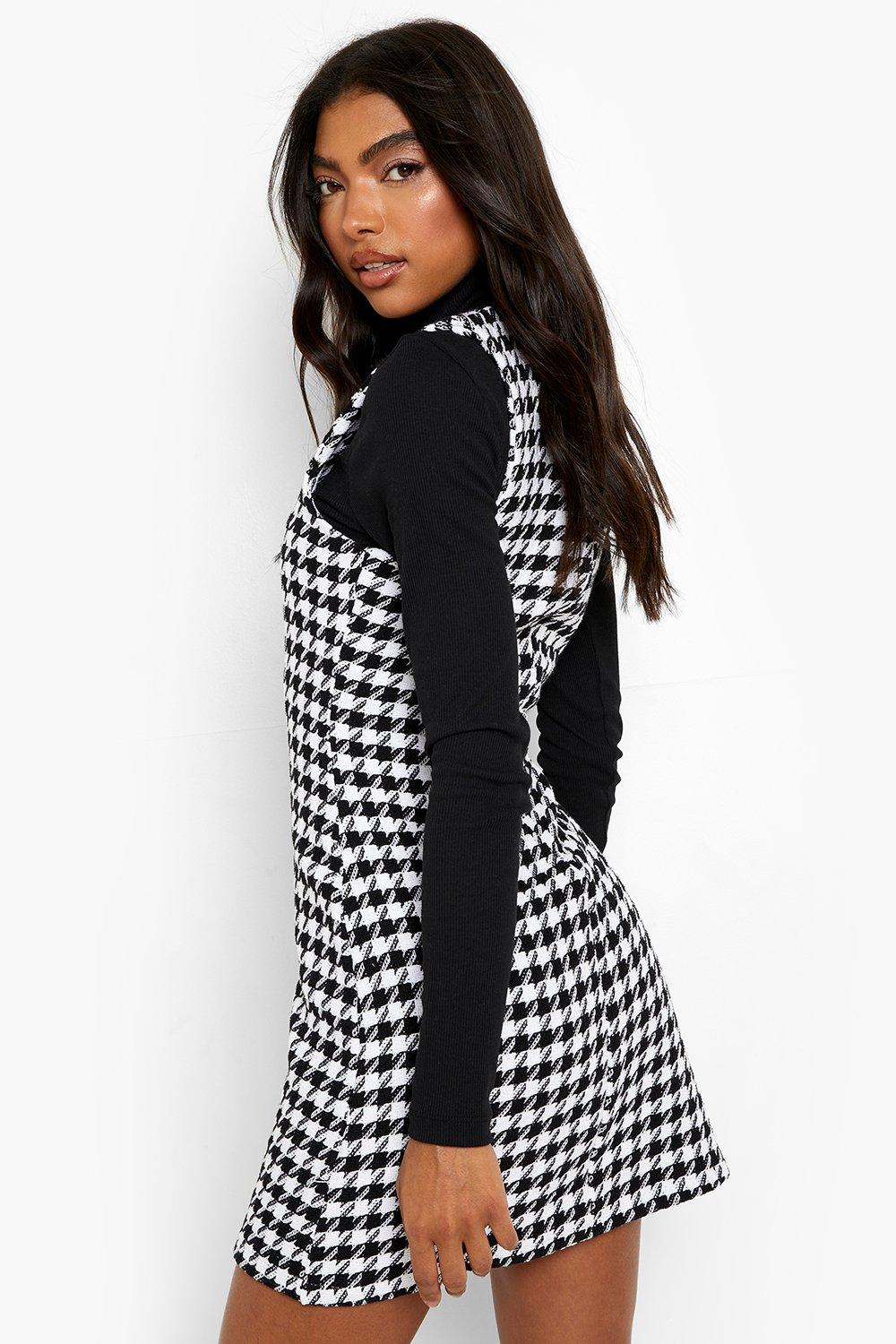 Dogtooth pinafore dress sale