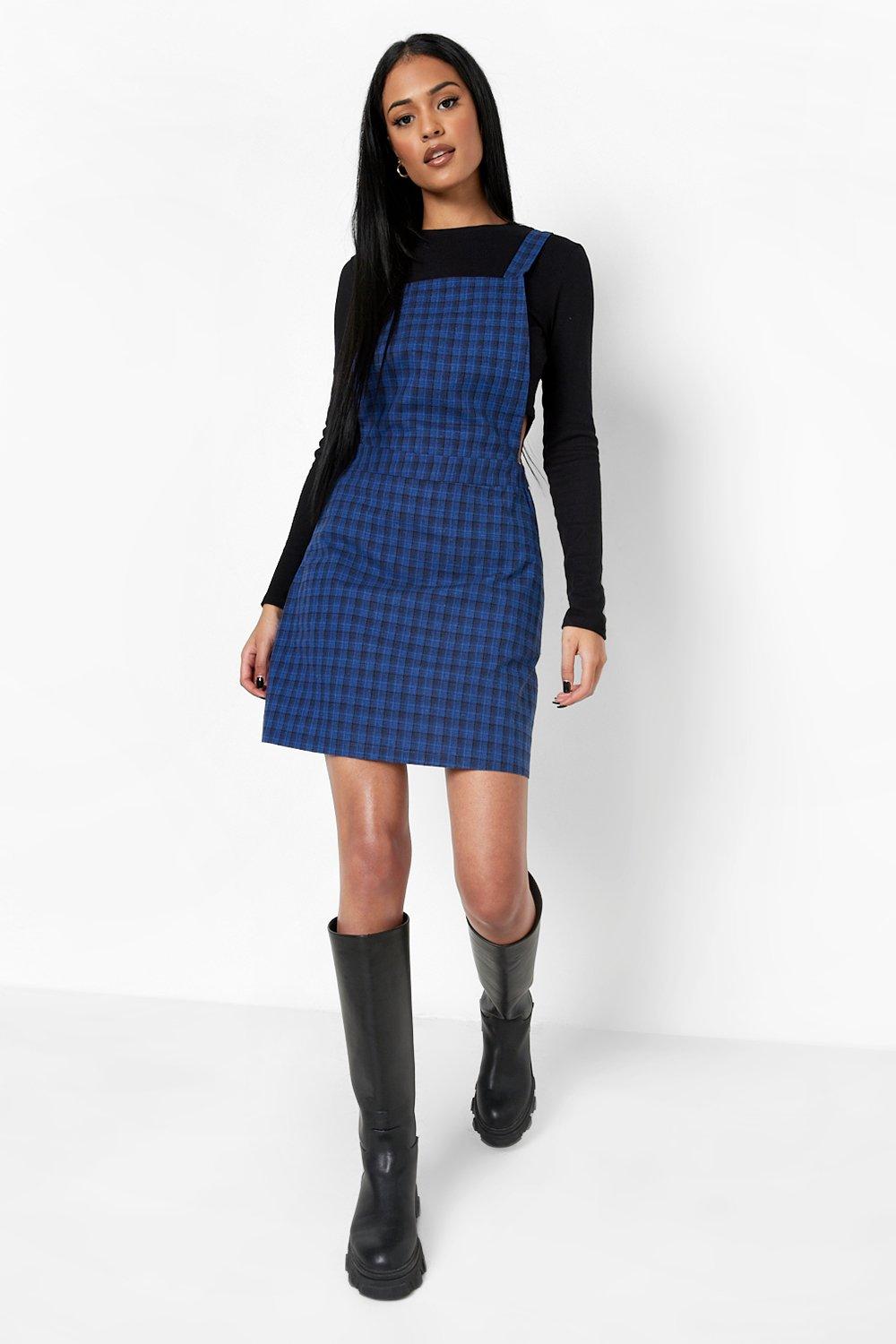 Blue plaid pinafore discount dress