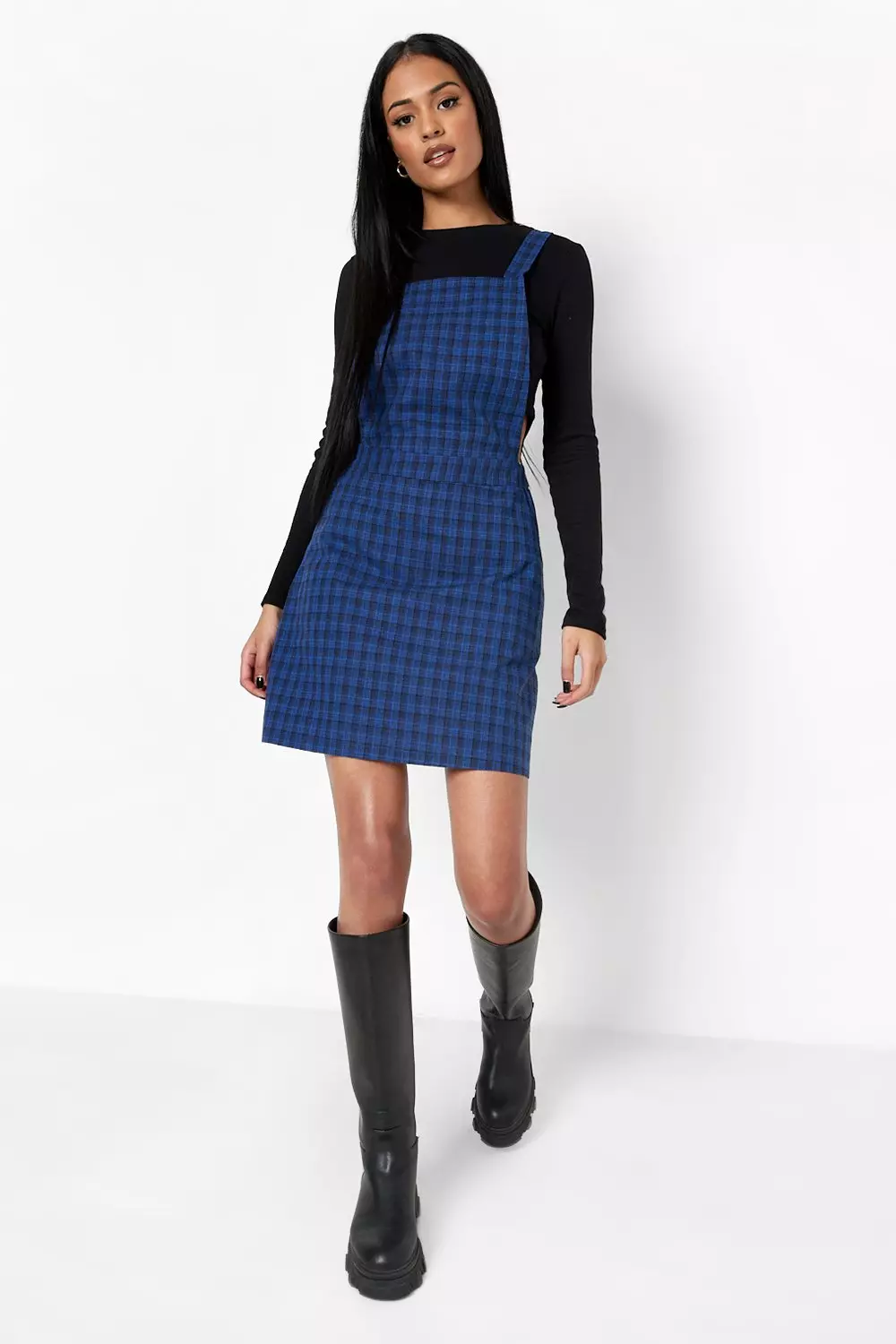 Blue check cheap pinafore dress