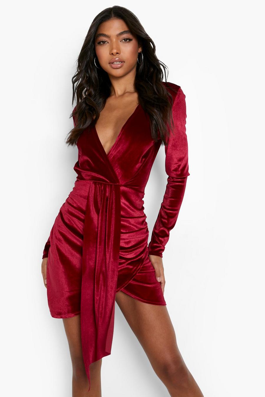 Berry rouge Tall Velvet Plunge Bodycon Dress
