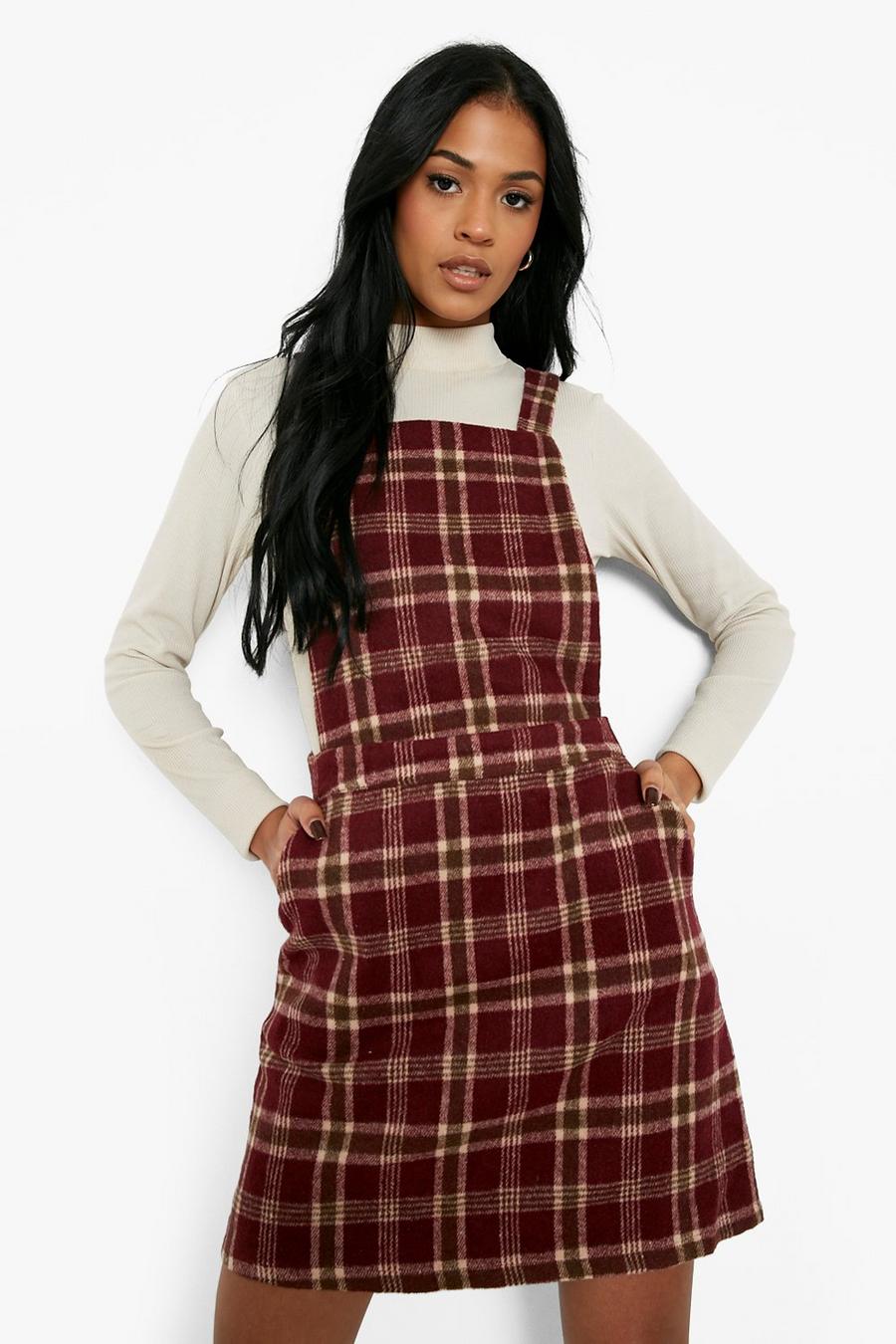 Berry Tall Check Pinafore Dress image number 1