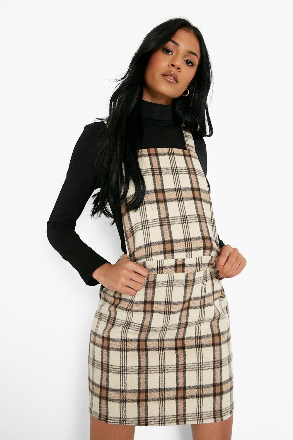 Beige check pinafore clearance dress